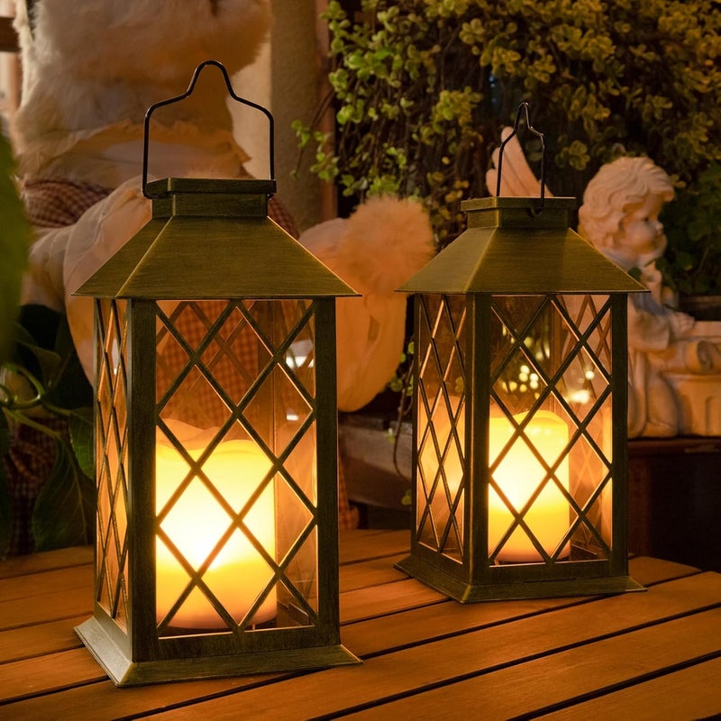 TAKE ME 14" Solar Lanterns Outdoor Waterproof Garden Lanterns Large Flickering Flameless Candle Mission Lights for Table,Outdoor,Party Mothers Day Gifts ( 2 Packs Brush-Painted Antique Bronze Color) - Image 1